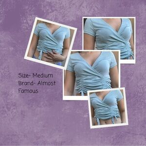 Blue short sleeve scrunch crop top